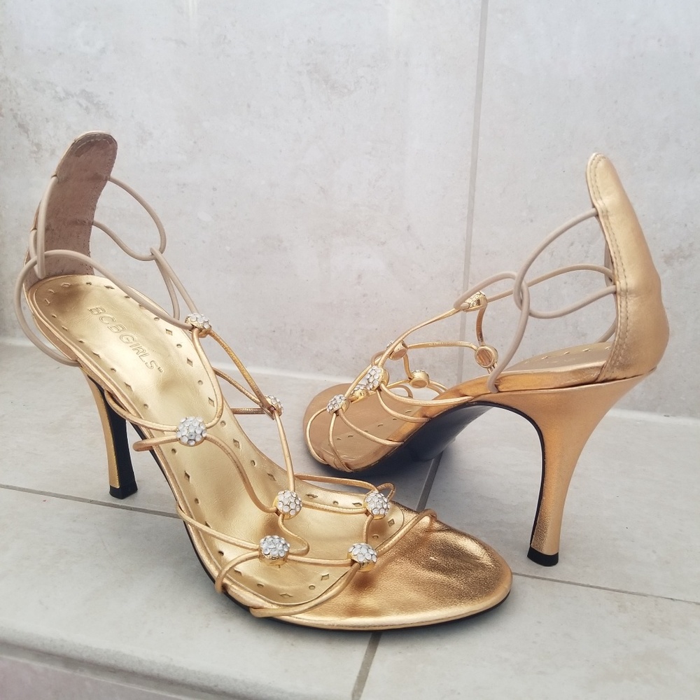 $10 Clearance BCBGirls Gold Strappy Stilettos